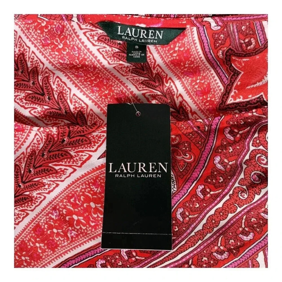 Ralph Lauren Scarf Top Tunic Poncho Kimono Red Multi Women's Small - Picture 3 of 5